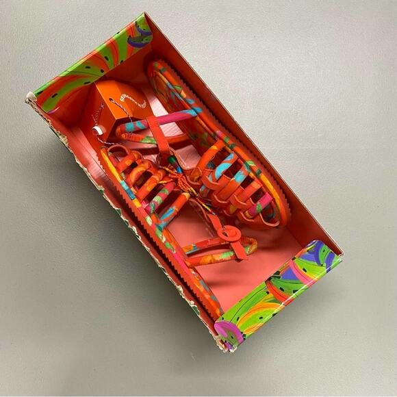 Farm Rio Sandal Flat Tropical Tube Strap Buckle Beaded Orange Size 7 NIB - Picture 9 of 9